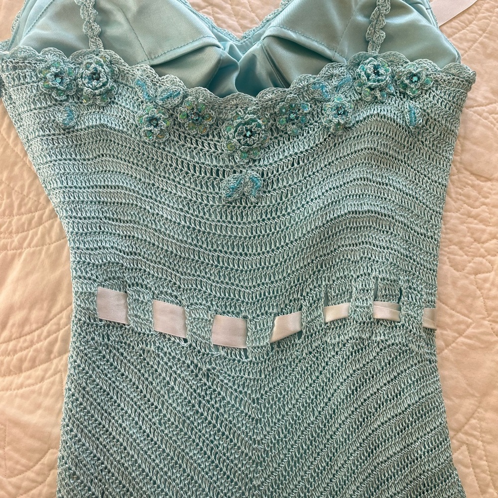 Janine Crochet and Lace Dress. Turquoise. Size M - Picture 7 of 16